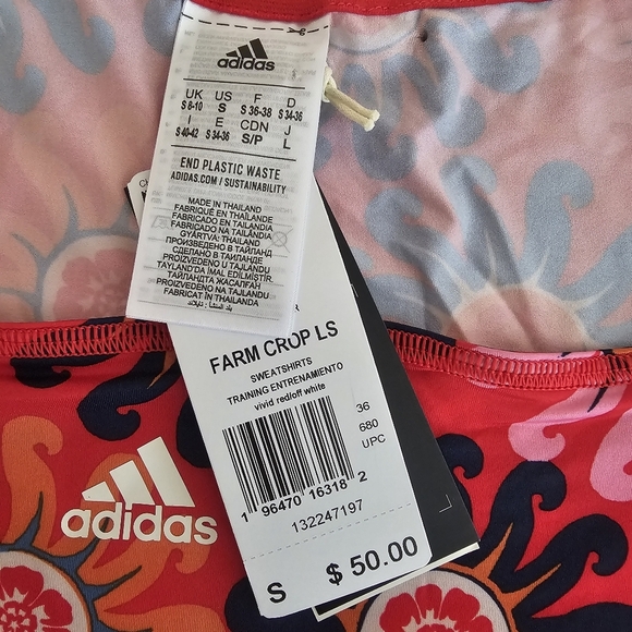 Adidas x FARM Rio Long Sleeve Crop Top S Red Pink Floral NWT Activewear - Picture 9 of 12